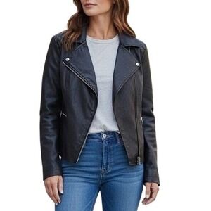 W118 by Walter Baker Womens Black Leather Moto Jacket Size Large